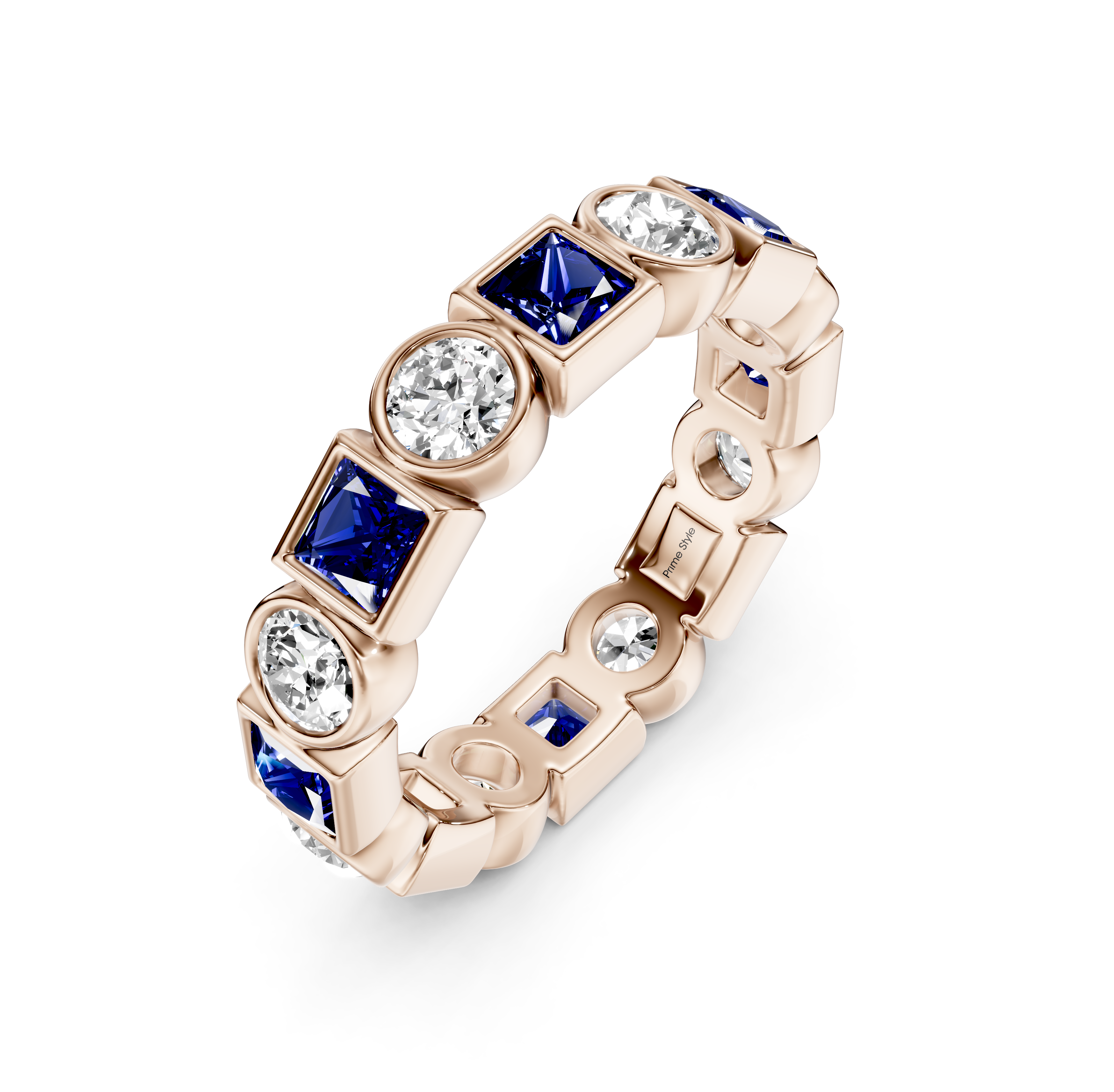 1.50 CT Princess & Round Cut Blue Sapphires and Diamonds - Eternity Rings