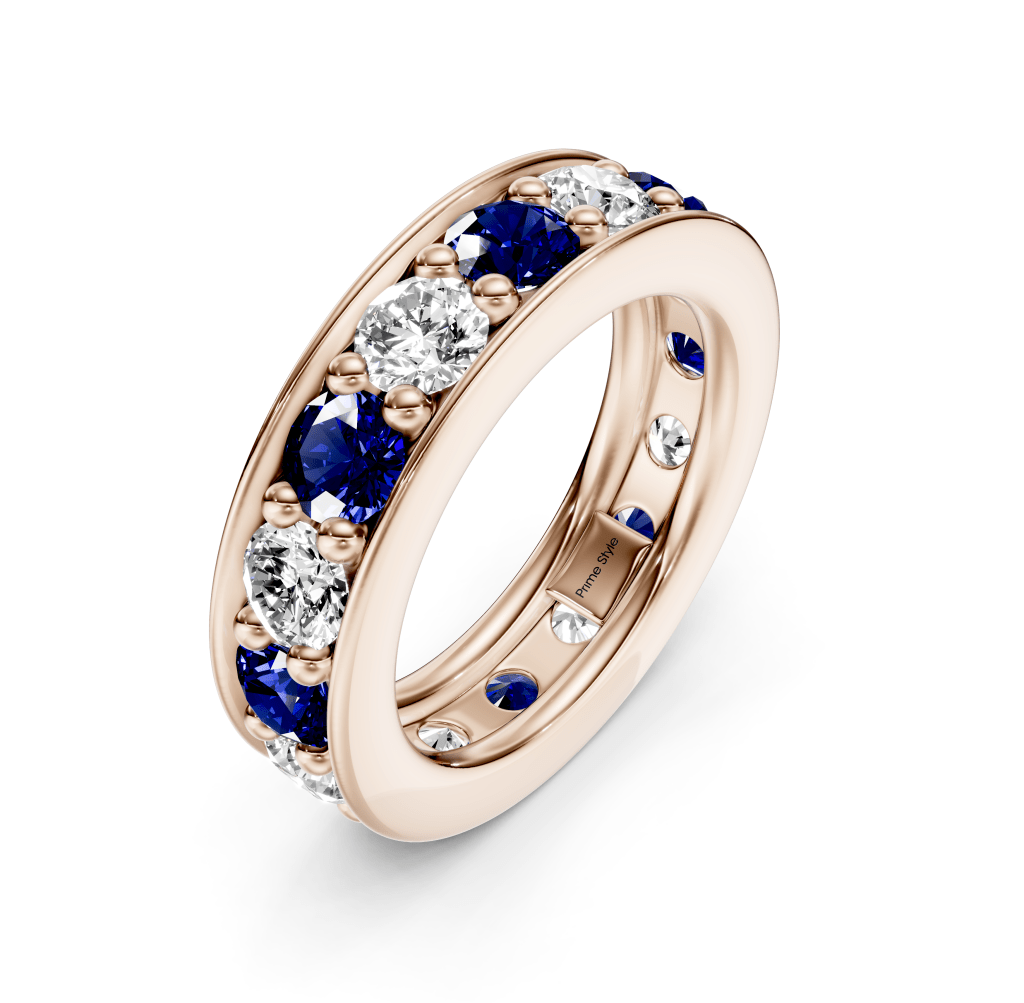 0.50-2.00 CT Round Cut Blue Sapphires and Diamonds - Eternity Rings