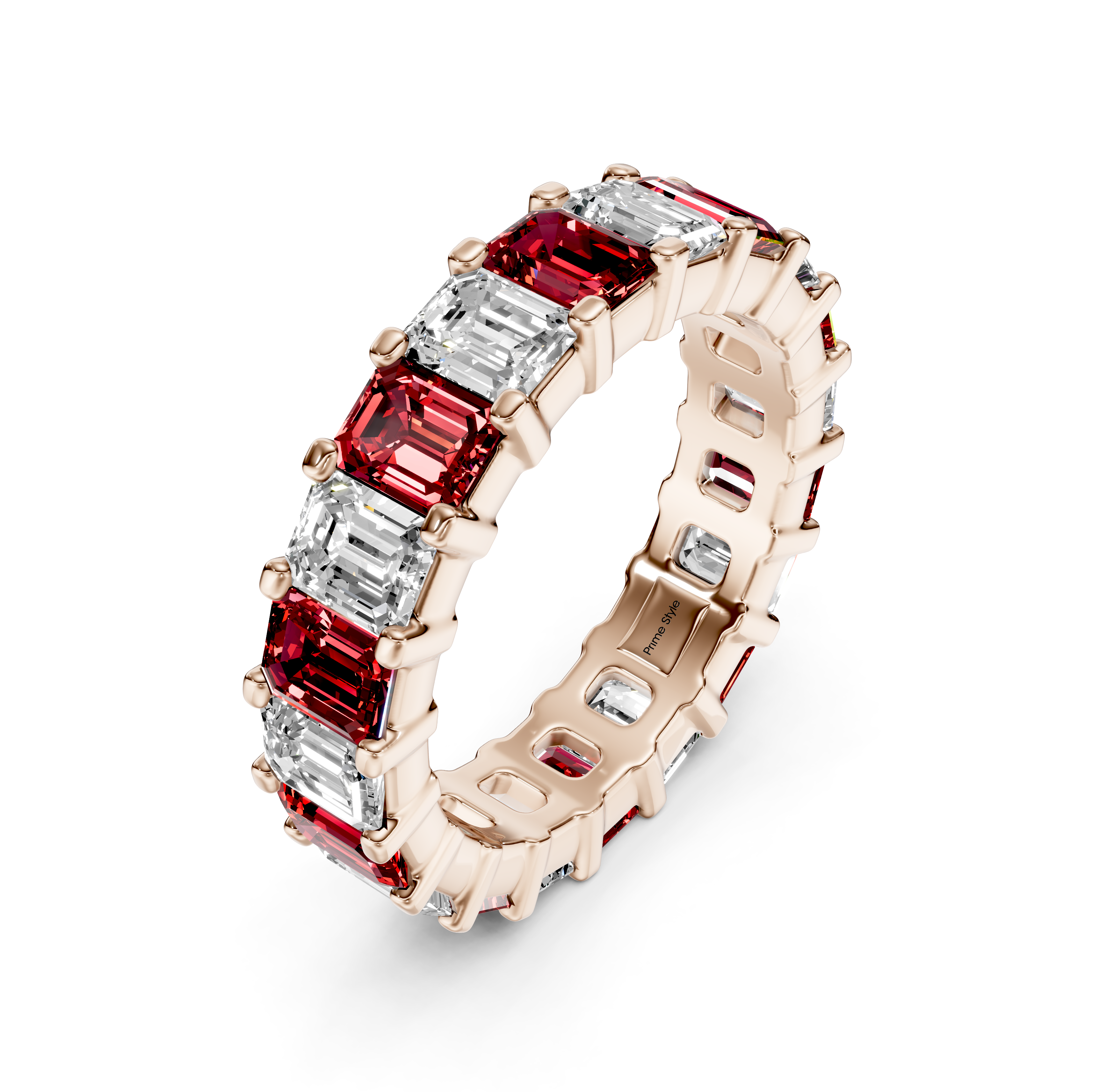 5.20 CT Emerald Cut Rubies and Diamonds - Eternity Rings