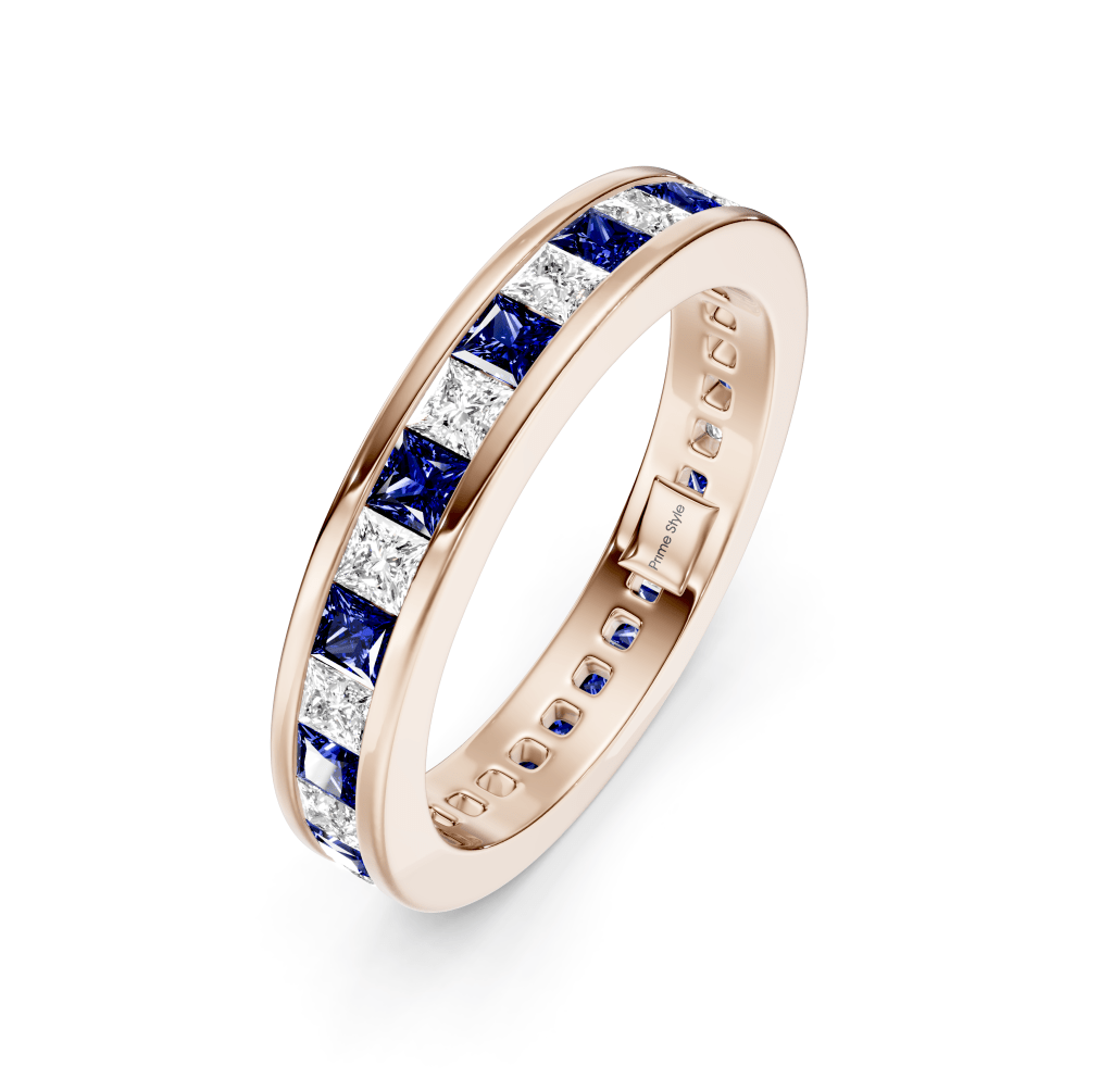 1.60 CT Princess Cut Blue Sapphires and Diamonds - Eternity Rings - Primestyle.com