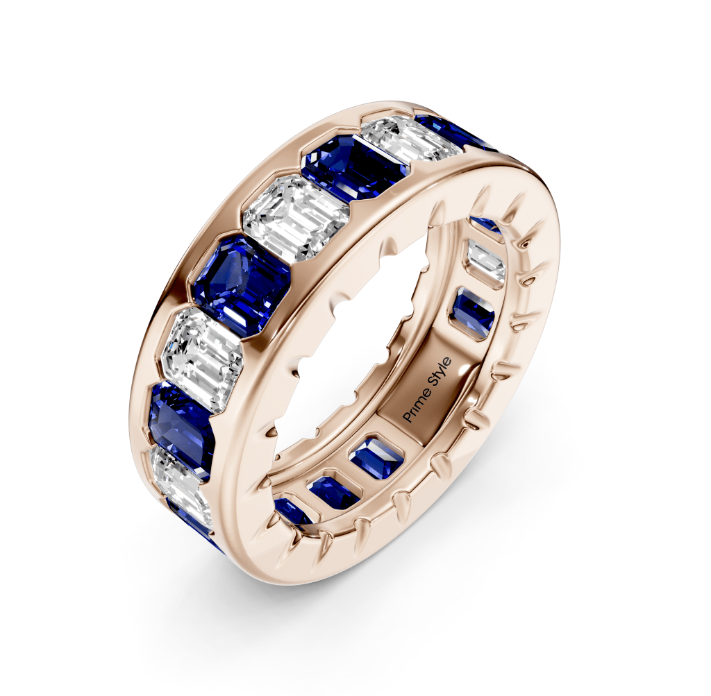 5.20 CT Emerald Cut Blue Sapphires and Diamonds - Eternity Rings - Primestyle.com