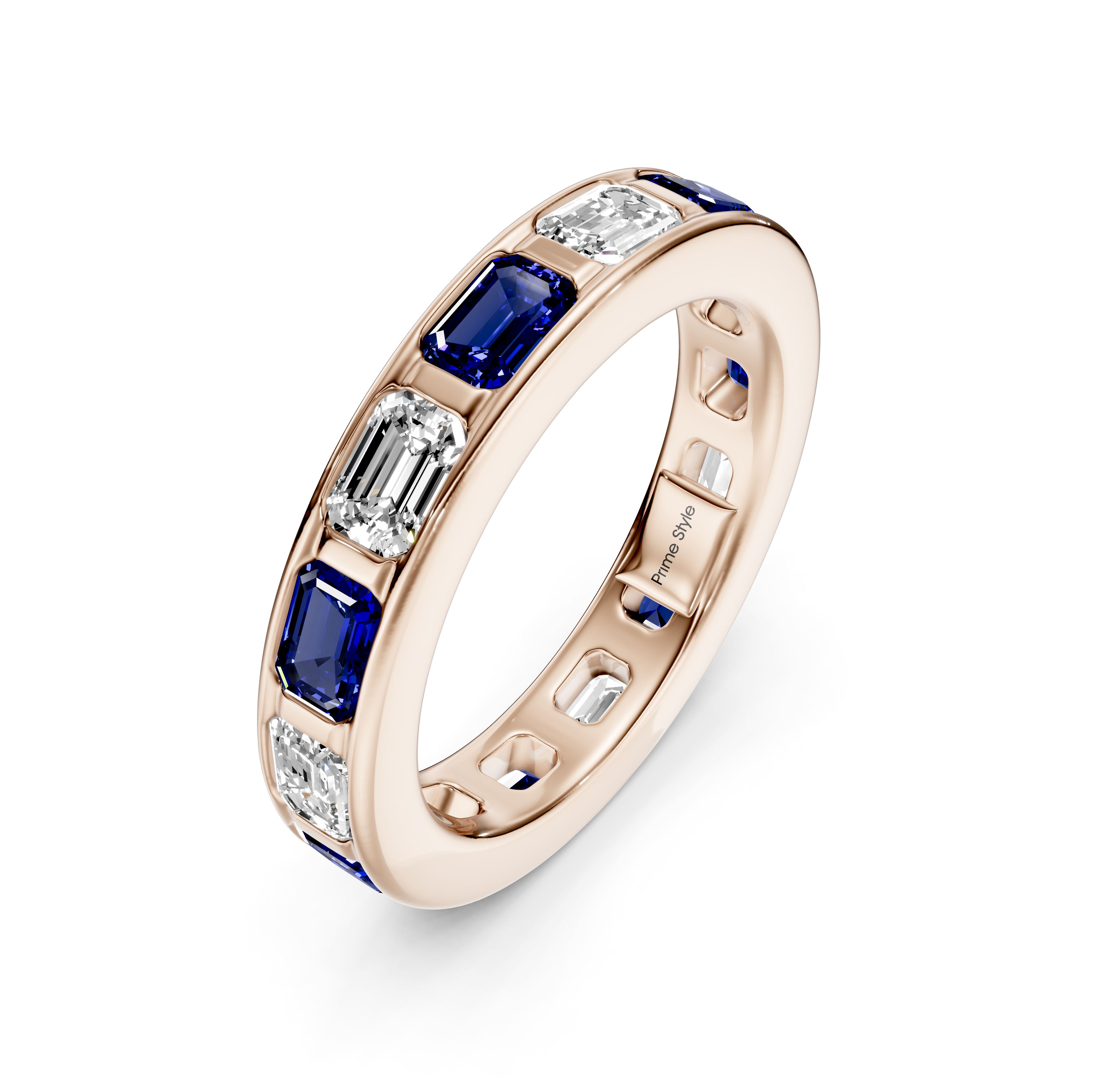 2.50 CT Emerald Cut Blue Sapphires and Diamonds - Eternity Rings
