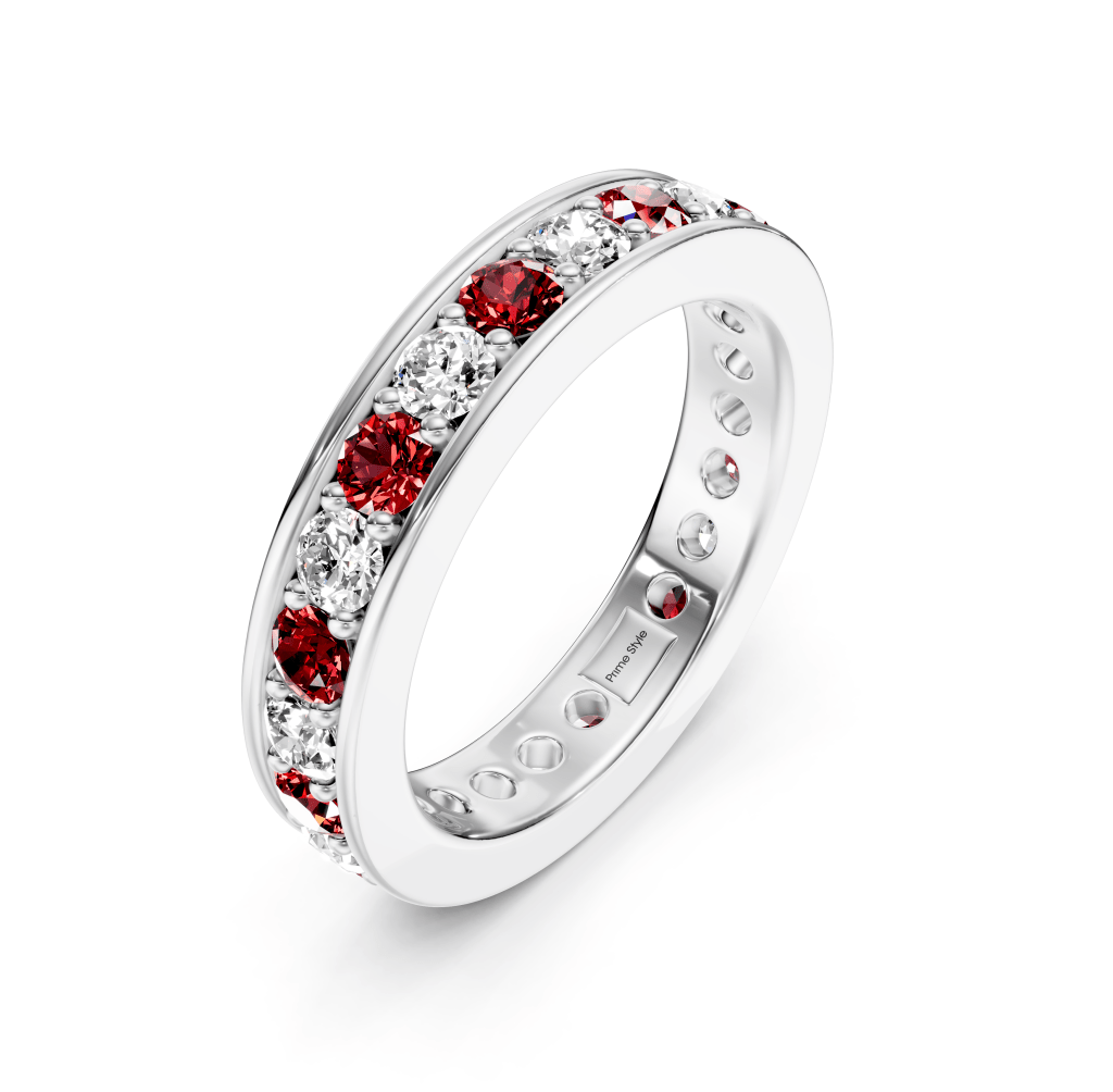 1.00-4.00 CT Round Cut Rubies and Diamonds - Eternity Rings