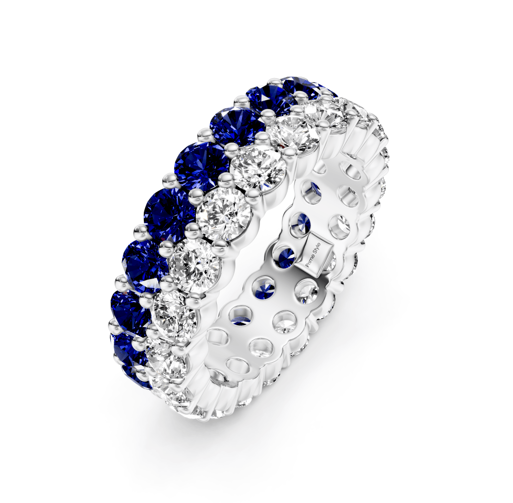 3.00 - 7.20 CT Round Cut Blue Sapphires and Diamonds - Eternity Rings - Primestyle.com