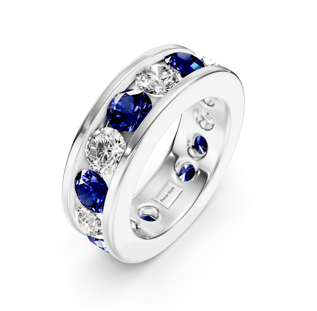 2.00-6.00 CT Round Cut Blue Sapphires and Diamonds - Eternity Rings
