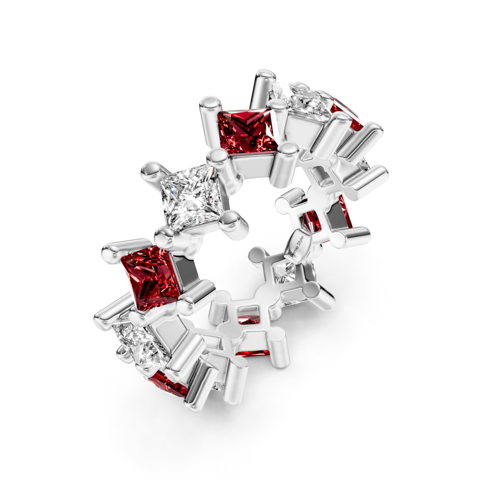 2.00-4.00 CT Princess Cut Rubies and Diamonds - Eternity Rings
