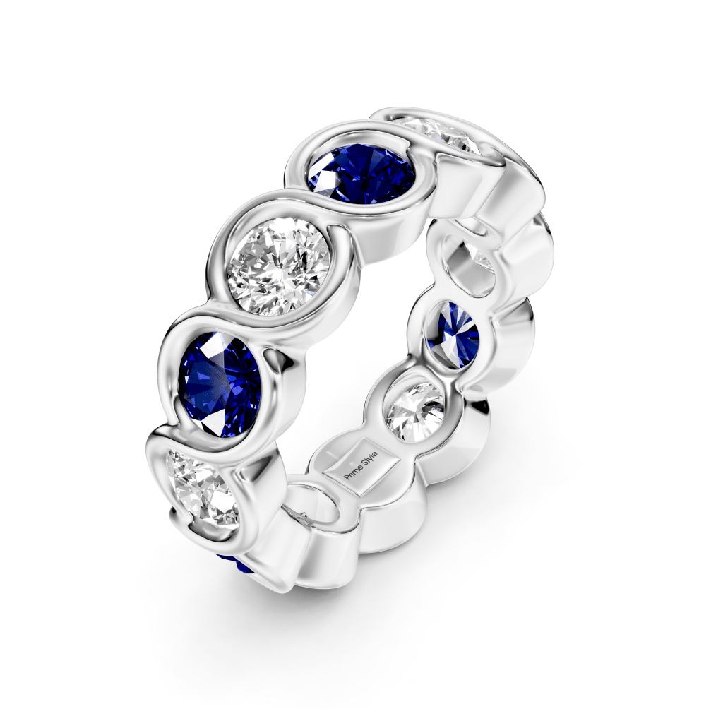 1.50-5.00 CT Round Cut Blue Sapphires and Diamonds - Eternity Rings