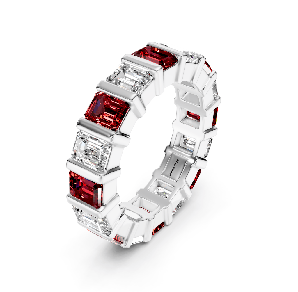 5.50 CT Emerald Cut Rubies and Diamonds - Eternity Rings