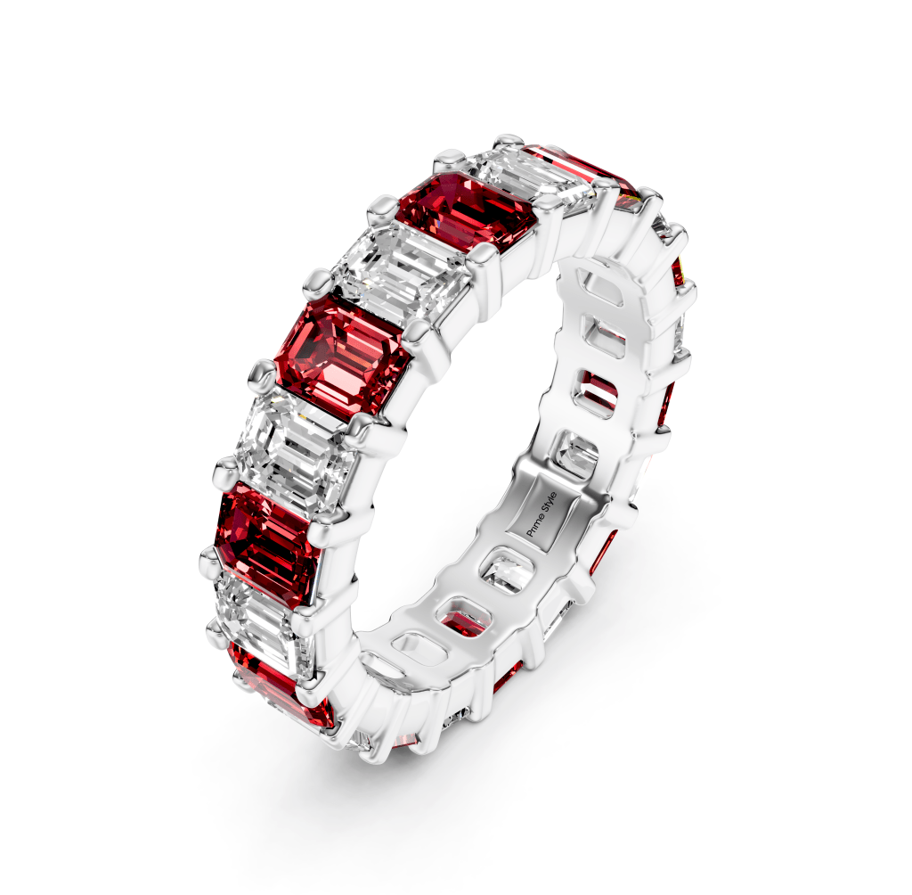 5.20 CT Emerald Cut Rubies and Diamonds - Eternity Rings - Primestyle.com