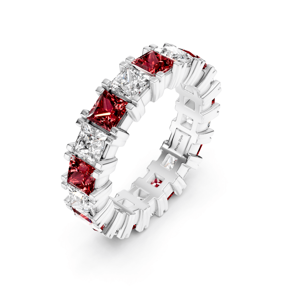 4.60 CT Princess Cut Rubies and Diamonds - Eternity Rings - Primestyle.com