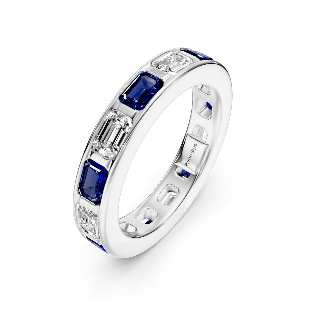 2.50 CT Emerald Cut Blue Sapphires and Diamonds - Eternity Rings - Primestyle.com