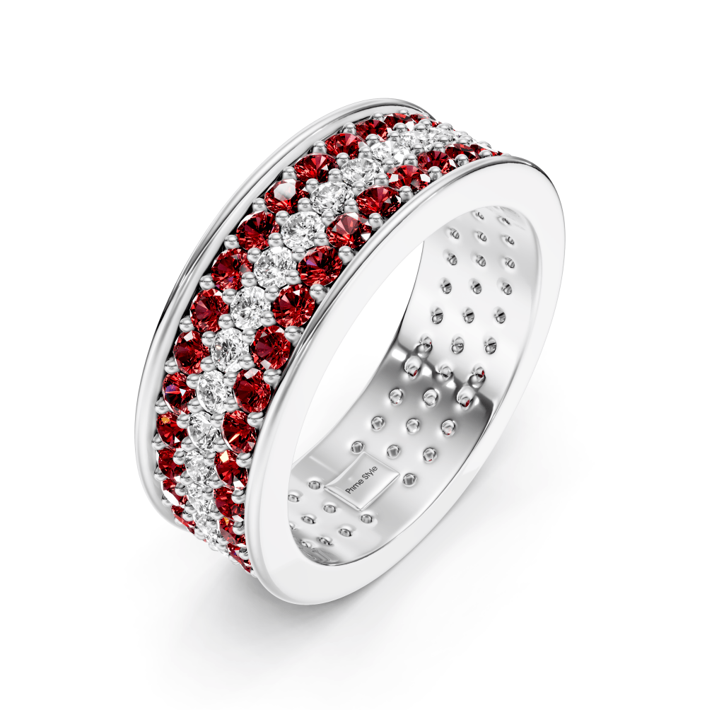 2.20 CT Round Cut Rubies and Diamonds - Eternity Rings