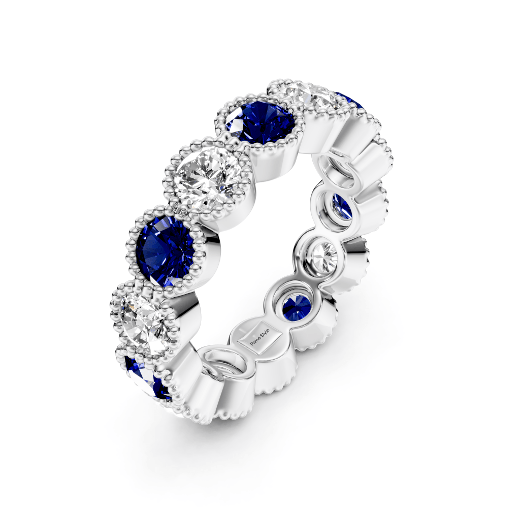 1.50 - 5.00 CT Round Cut Blue Sapphires and Diamonds - Eternity Rings - Primestyle.com