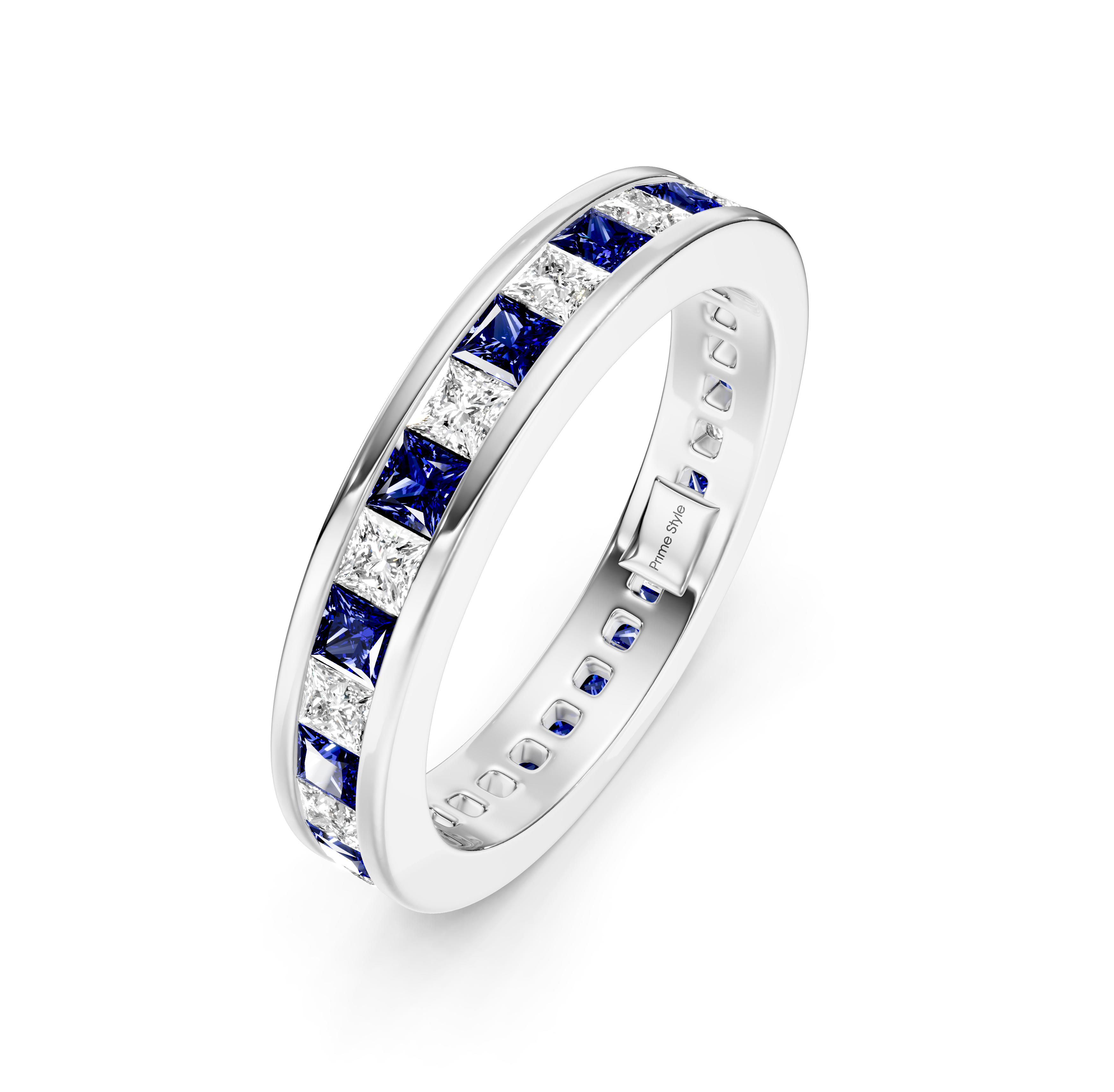 1.60 CT Princess Cut Blue Sapphires and Diamonds - Eternity Rings