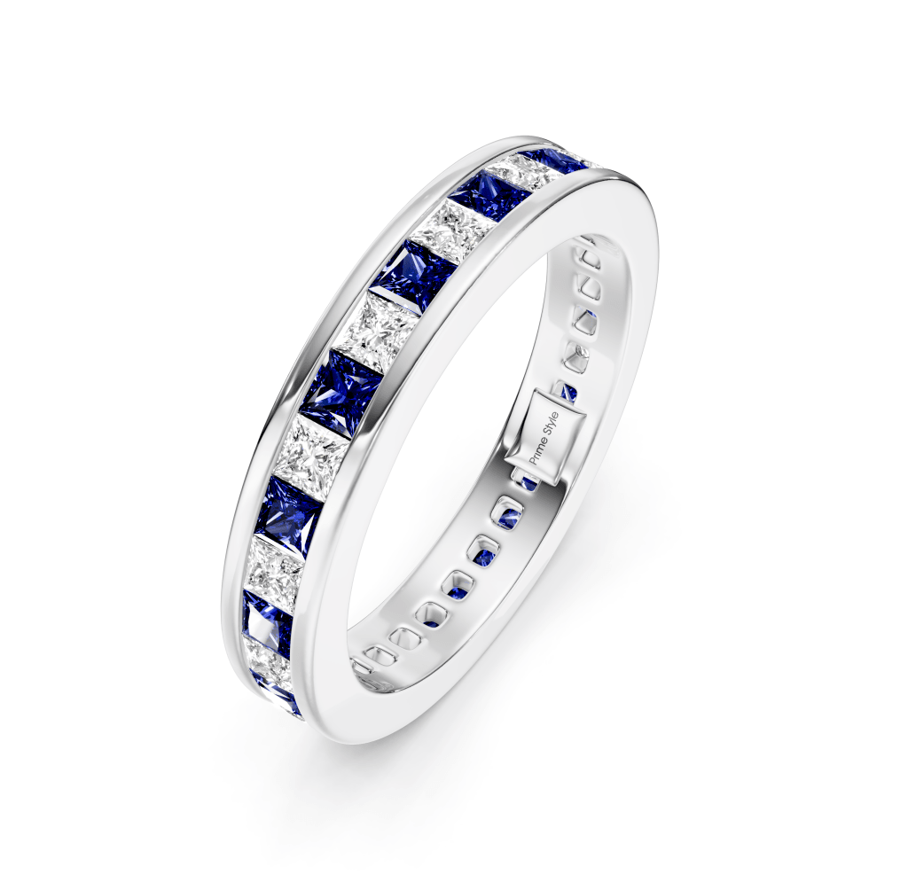 1.60 CT Princess Cut Blue Sapphires and Diamonds - Eternity Rings