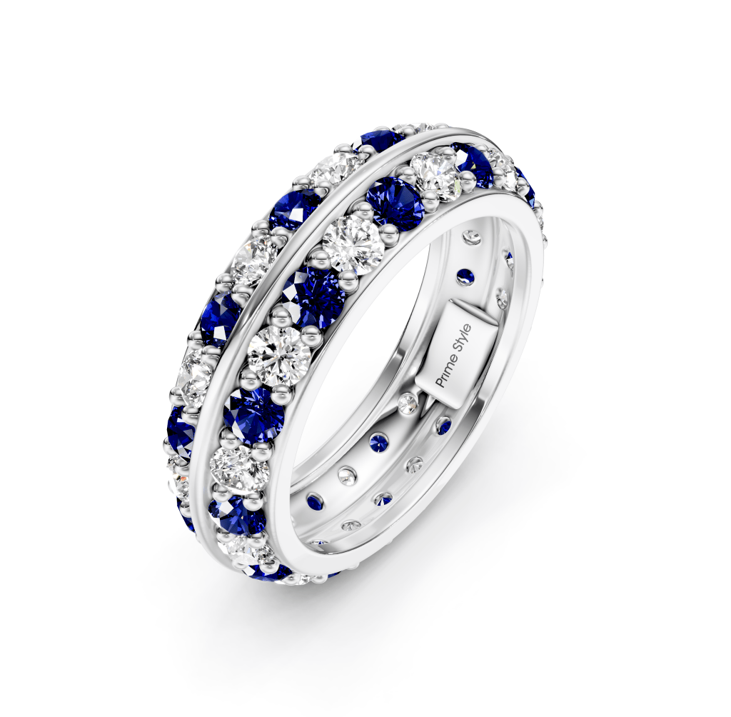 1.80 CT Round Cut Blue Sapphires and Diamonds - Eternity Rings - Primestyle.com