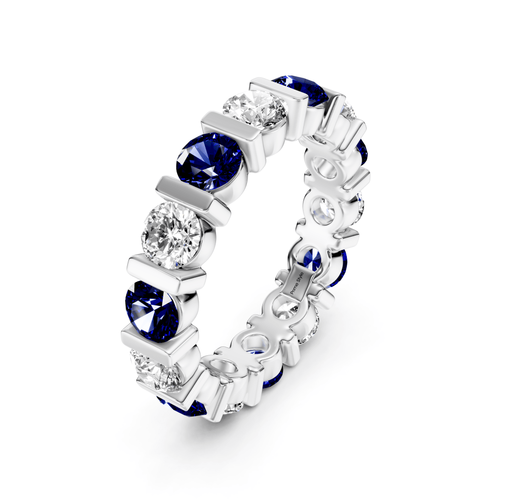 1.50-5.00 CT Round Cut Blue Sapphires and Diamonds - Eternity Rings