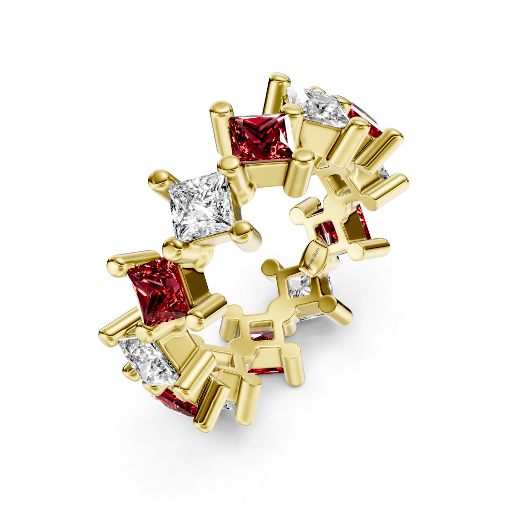 2.00-4.00 CT Princess Cut Rubies and Diamonds - Eternity Rings