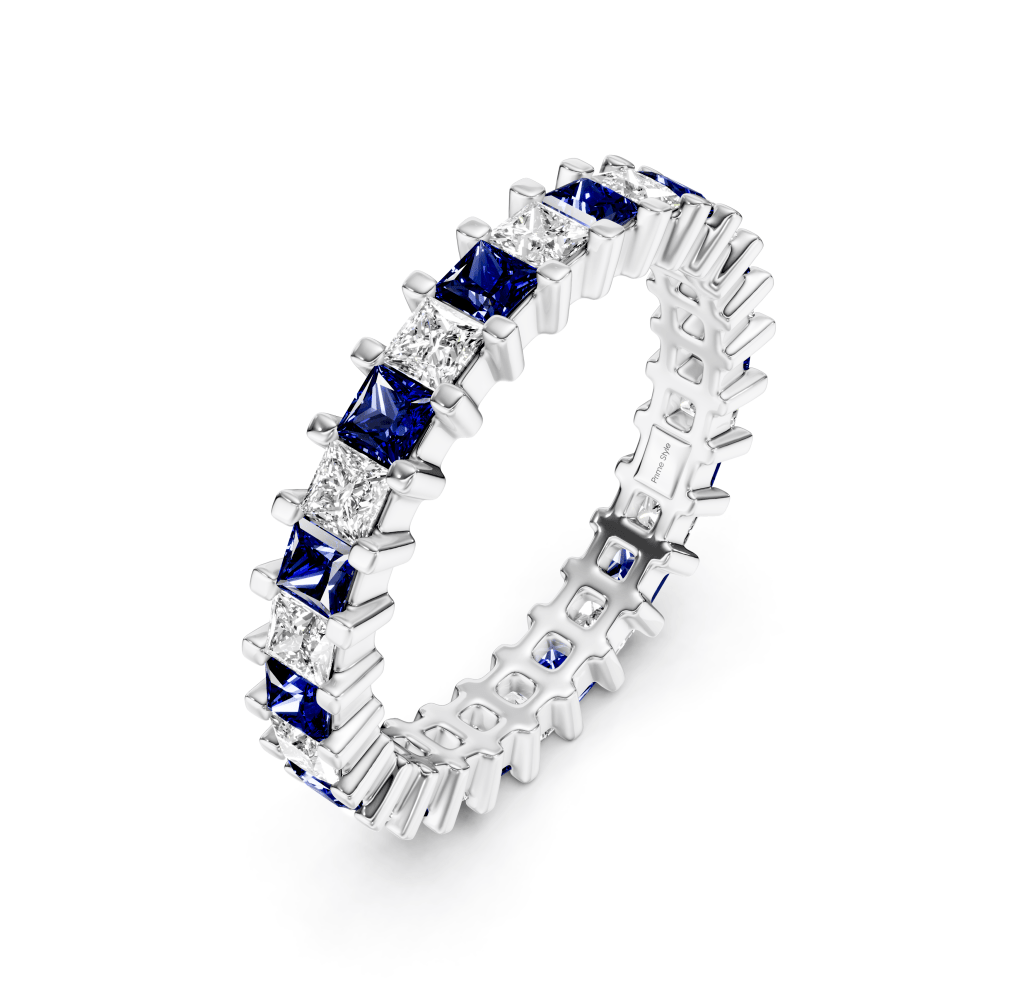 3.00 - 7.00 CT Princess Cut Blue Sapphires and Diamonds - Eternity Rings - Primestyle.com