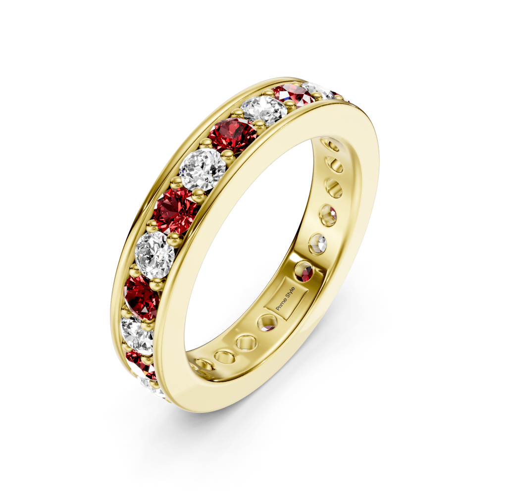 1.00 - 4.00 CT Round Cut Rubies and Diamonds - Eternity Rings - Primestyle.com