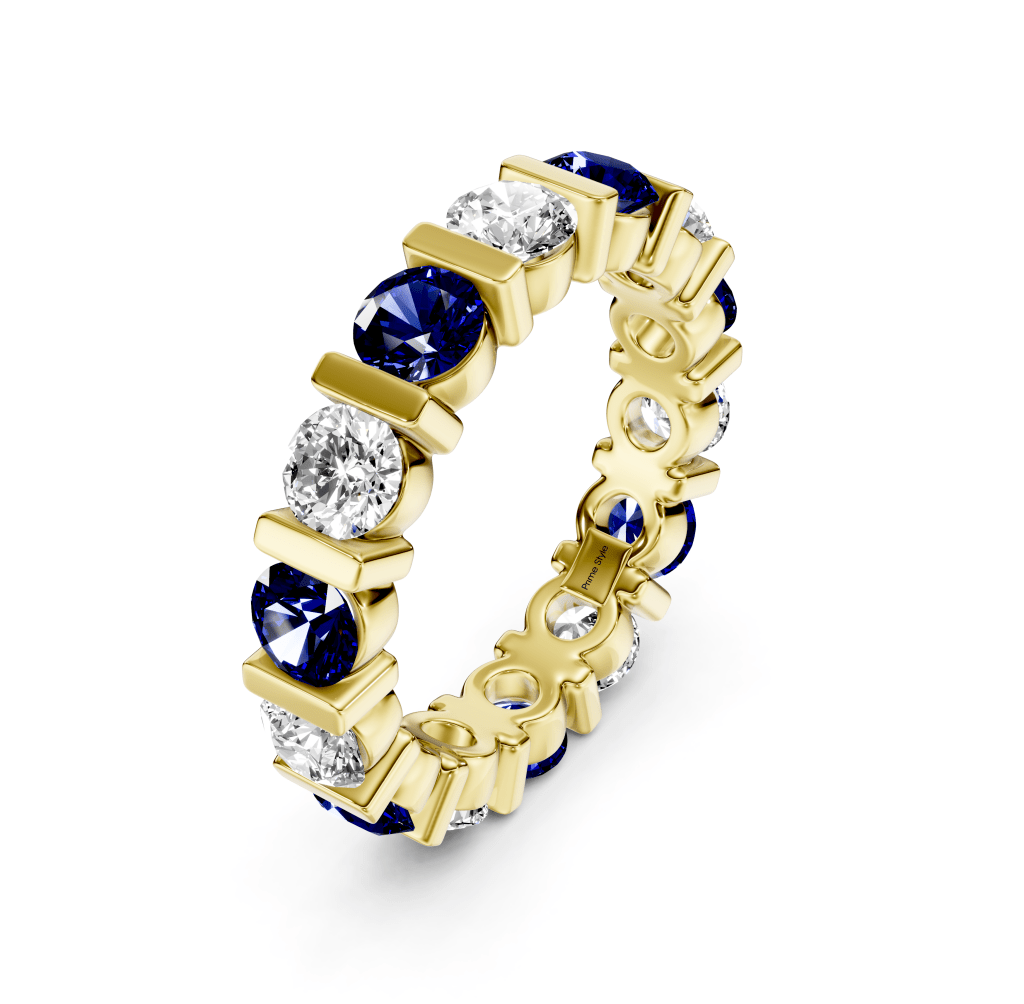 1.50-5.00 CT Round Cut Blue Sapphires and Diamonds - Eternity Rings