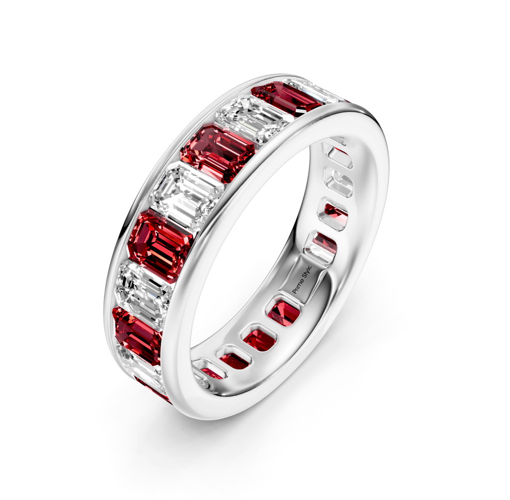 4.00 - 7.00 CT Emerald Cut Rubies and Diamonds - Eternity Rings - Primestyle.com
