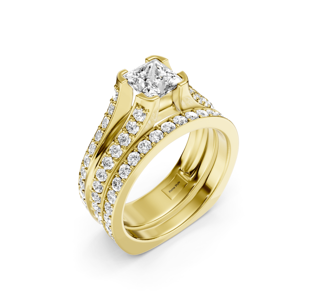 1.85-3.00 CT Princess & Round Cut Natural Diamonds - Bridal Set - Primestyle.com