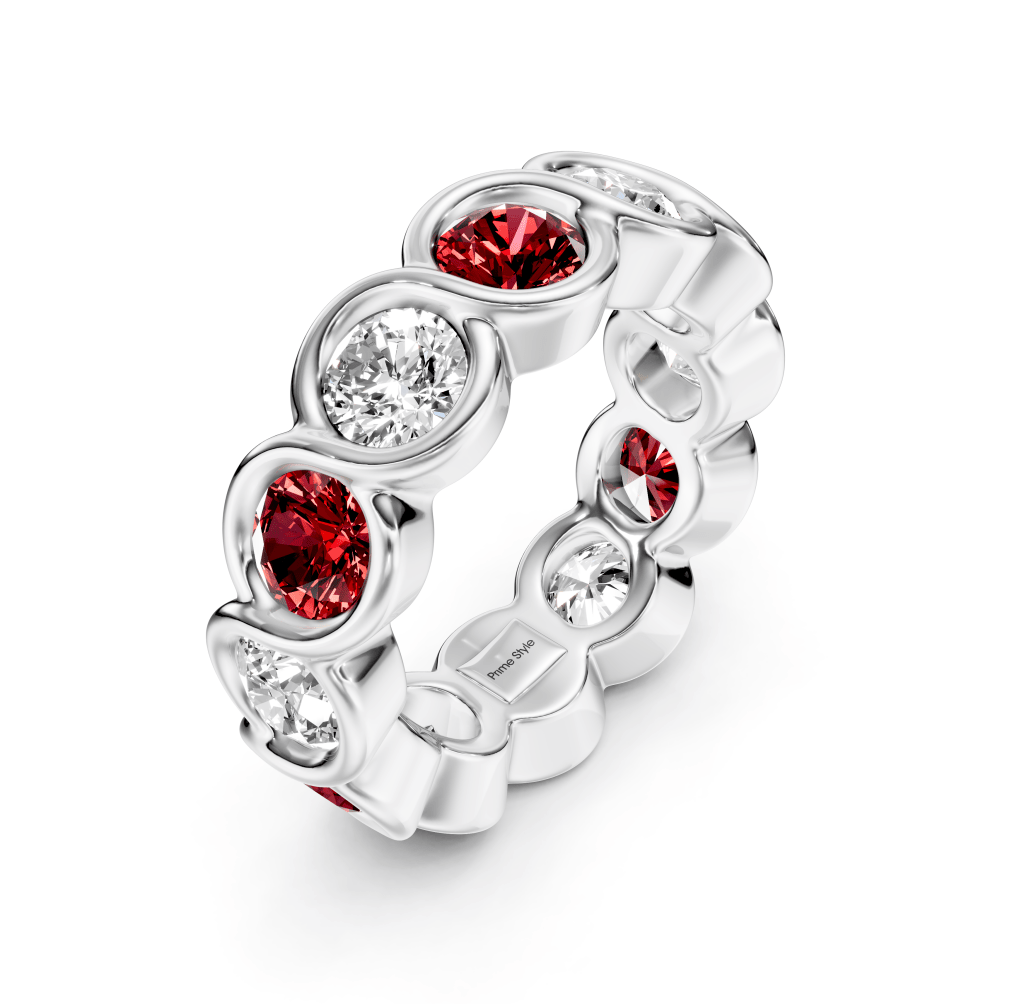 1.50-5.00 CT Round Cut Rubies and Diamonds - Eternity Rings