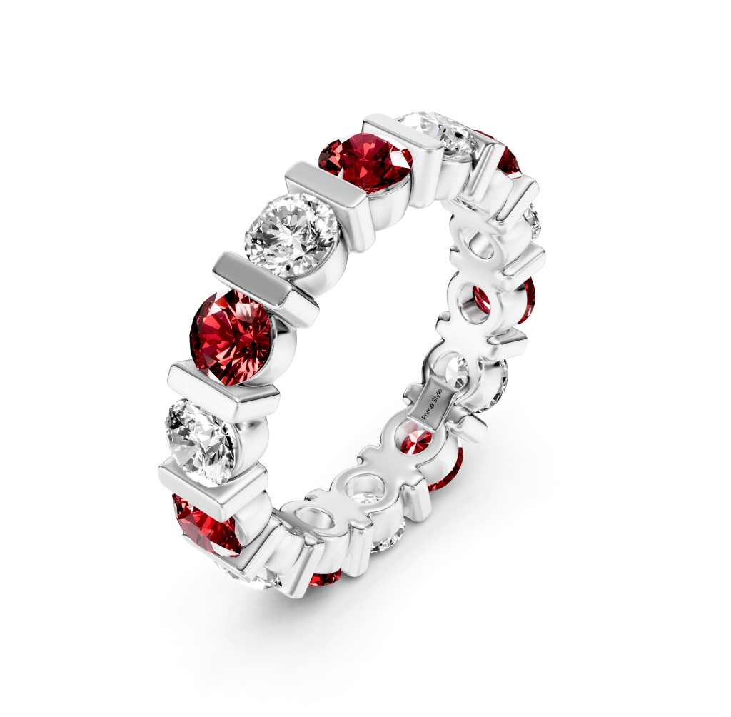 2.00-6.00 CT Round Cut Rubies and Diamonds - Eternity Rings