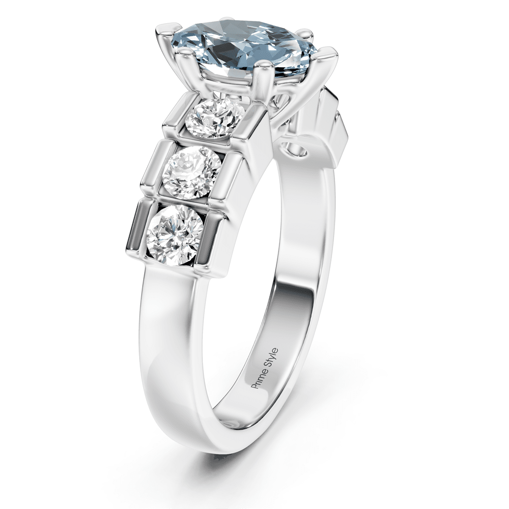 1.85-4.85 CT Marquise & Round Cut Fancy Blue Diamonds - Engagement Ring