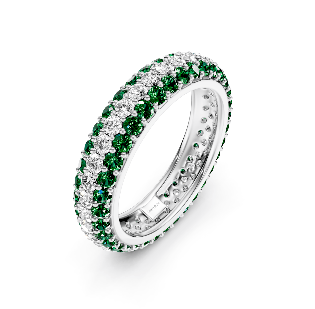 2.50 CT Round Cut Green Emeralds and Diamonds - Eternity Rings - Primestyle.com