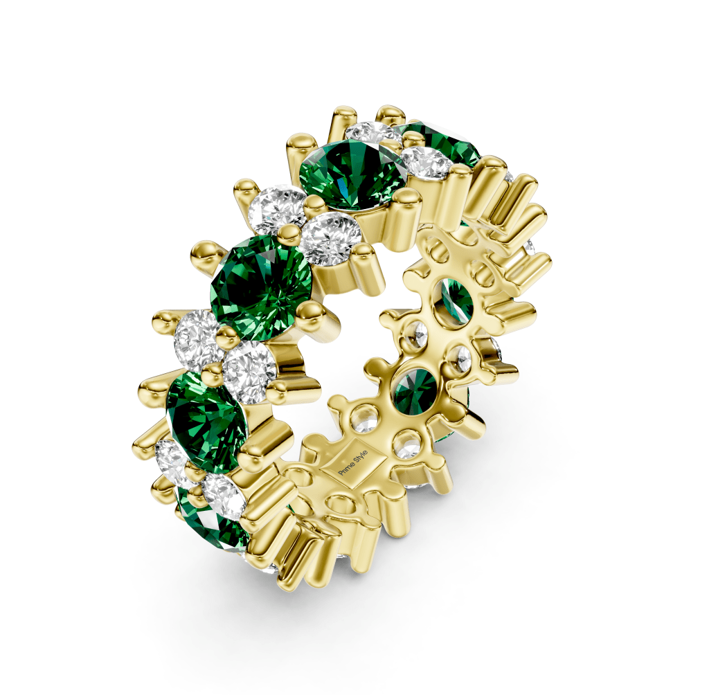 2.00 - 6.00 CT Round Cut Green Emeralds and Diamonds - Eternity Rings - Primestyle.com