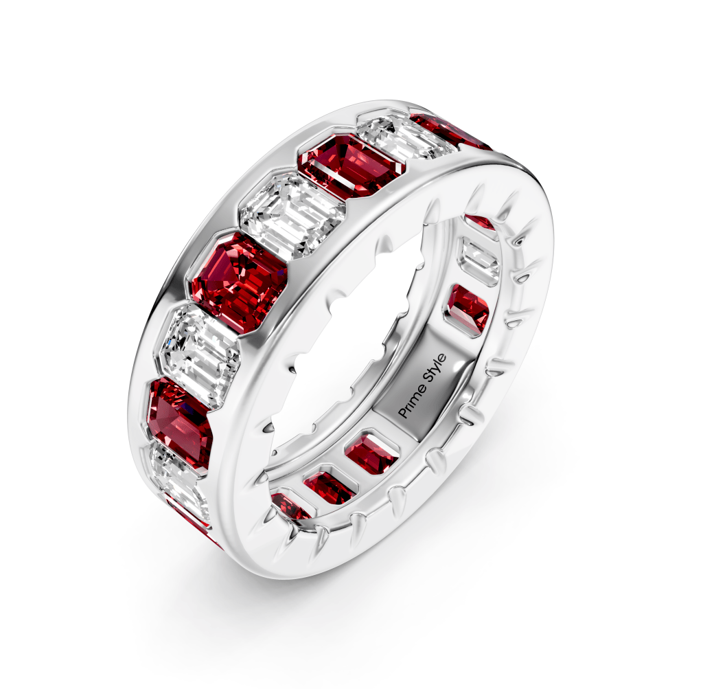 5.20 CT Emerald Cut Rubies and Diamonds - Eternity Rings - Primestyle.com