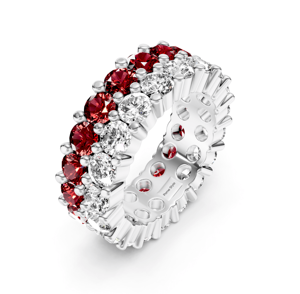 7.20 CT Round Cut Rubies and Diamonds - Eternity Rings - Primestyle.com
