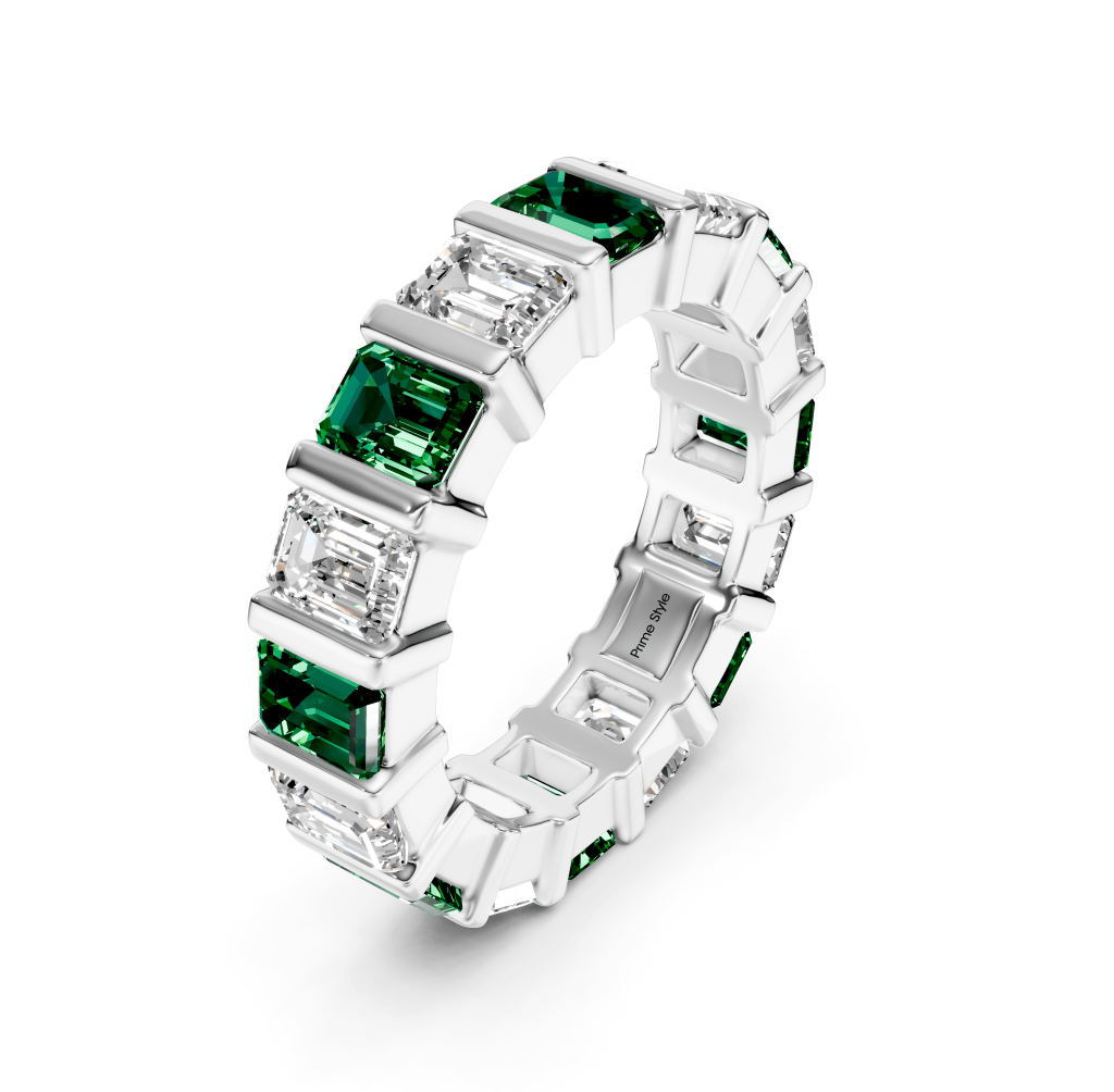 5.50 CT Emerald Cut Green Emeralds and Diamonds - Eternity Rings - Primestyle.com