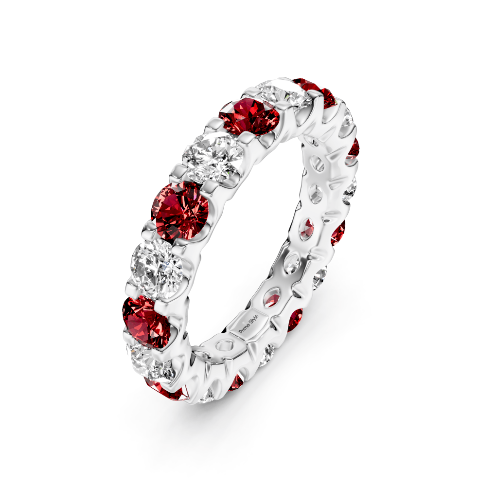 2.00 - 6.00 CT Round Cut Rubies and Diamonds - Eternity Rings - Primestyle.com