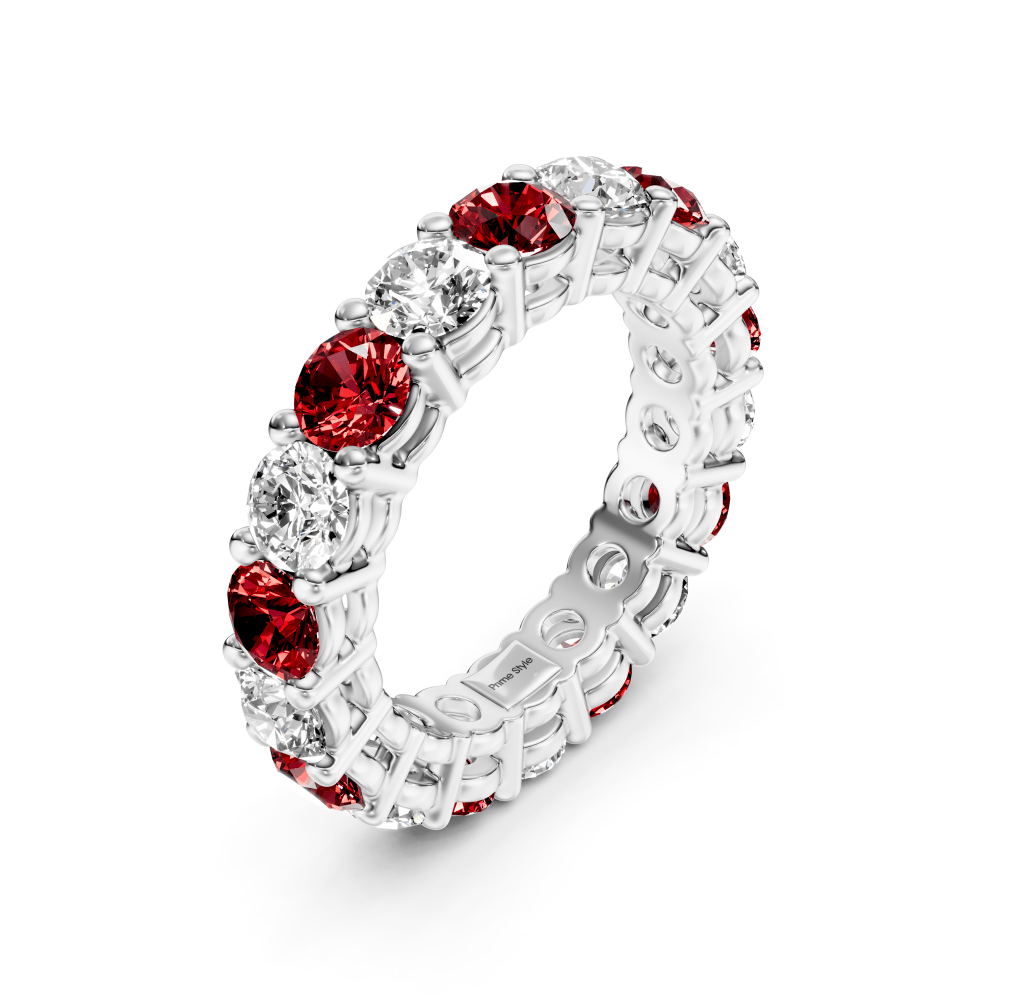 2.50 - 6.00 CT Round Cut Rubies and Diamonds - Eternity Rings - Primestyle.com