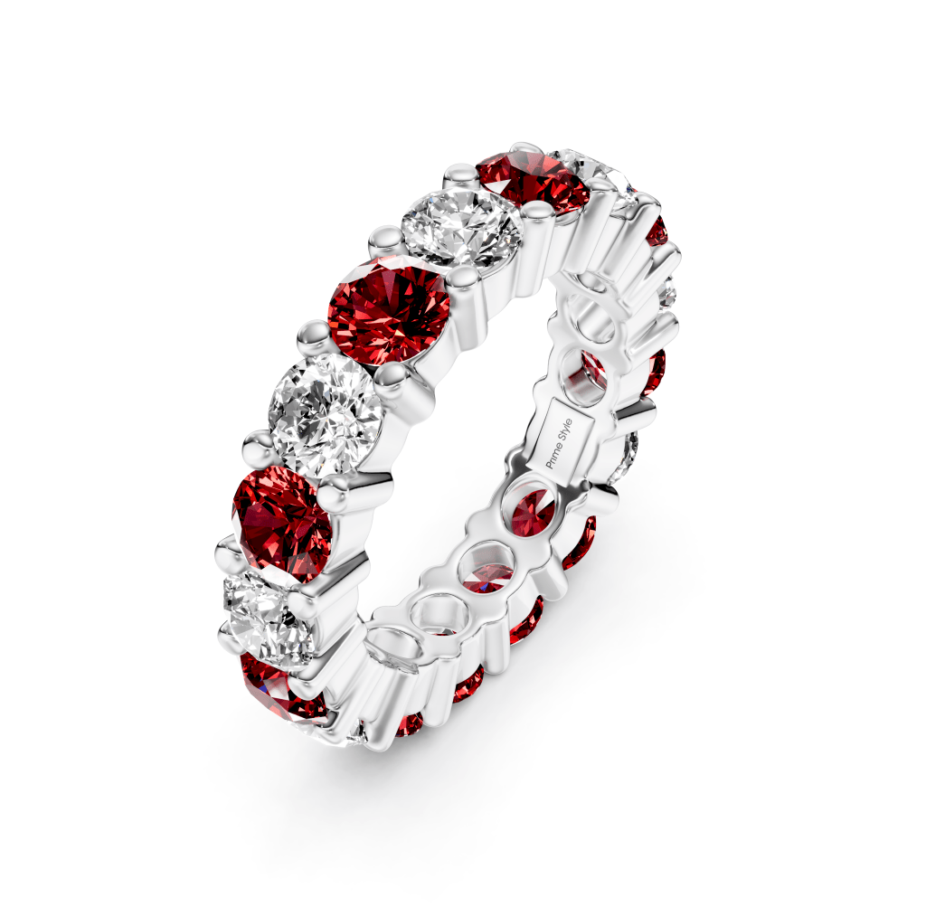 4.10 CT Round Cut Rubies and Diamonds - Eternity Rings