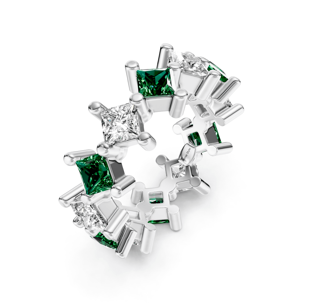 2.00 - 4.00 CT Princess Cut Green Emeralds and Diamonds - Eternity Rings - Primestyle.com