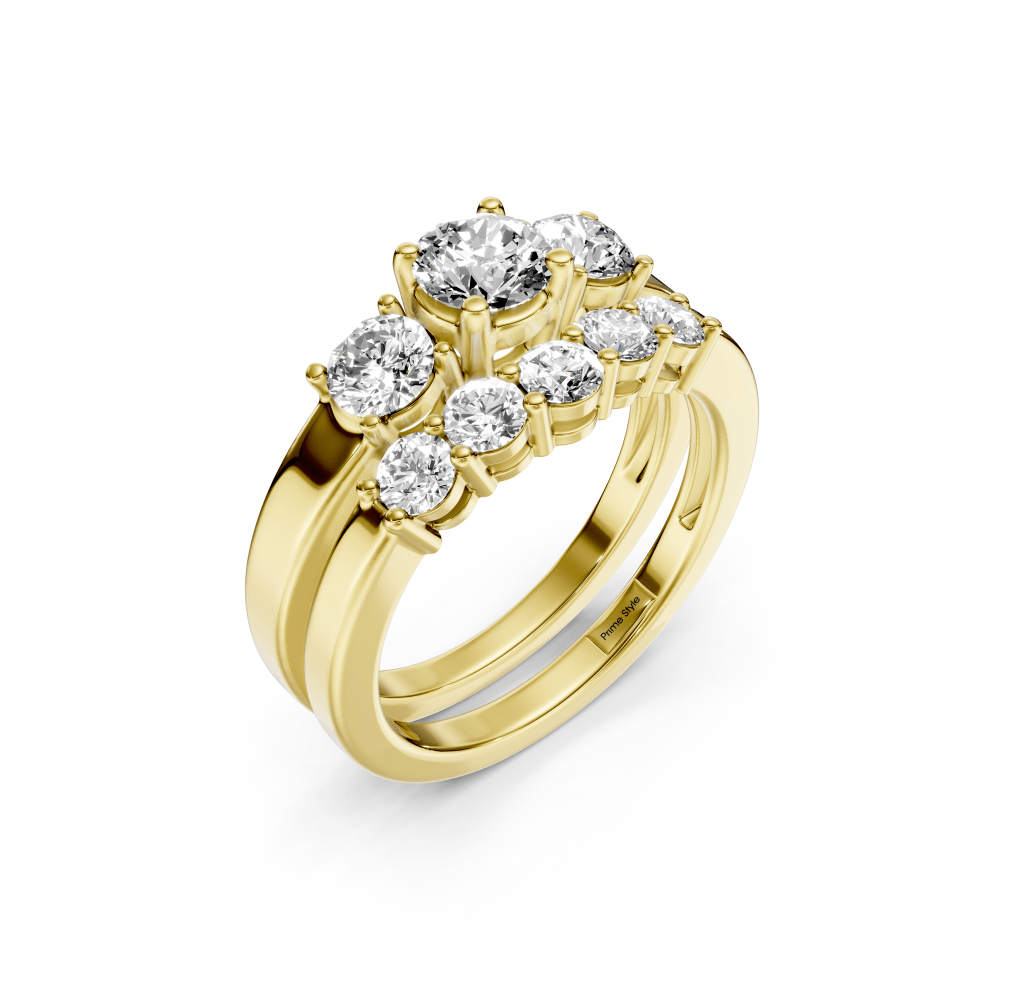 1.30-2.45 CT Emerald & Round Cut Natural Diamonds - Bridal Set - Primestyle.com