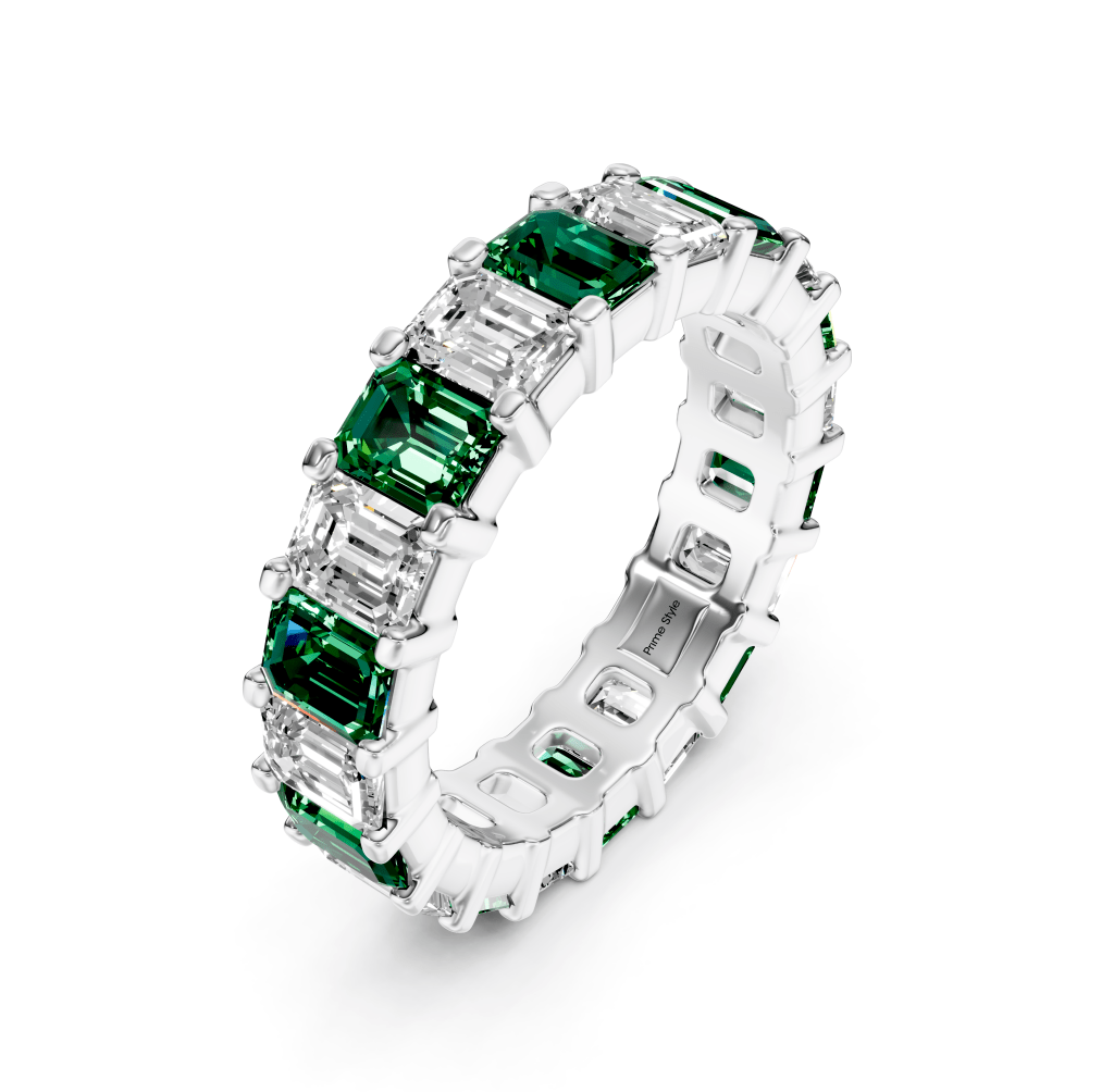 5.20 CT Emerald Cut Green Emeralds and Diamonds - Eternity Rings - Primestyle.com