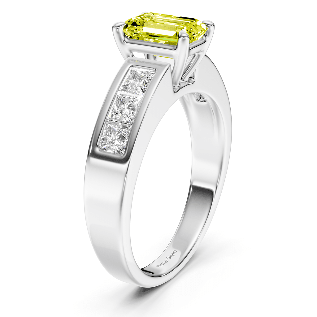 1.80 - 4.80 CT Emerald & Princess Cut Fancy Yellow Diamonds - Engagement Ring - Primestyle.com