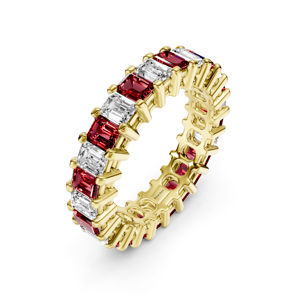 4.00 - 6.00 CT Emerald Cut Rubies and Diamonds - Eternity Rings - Primestyle.com