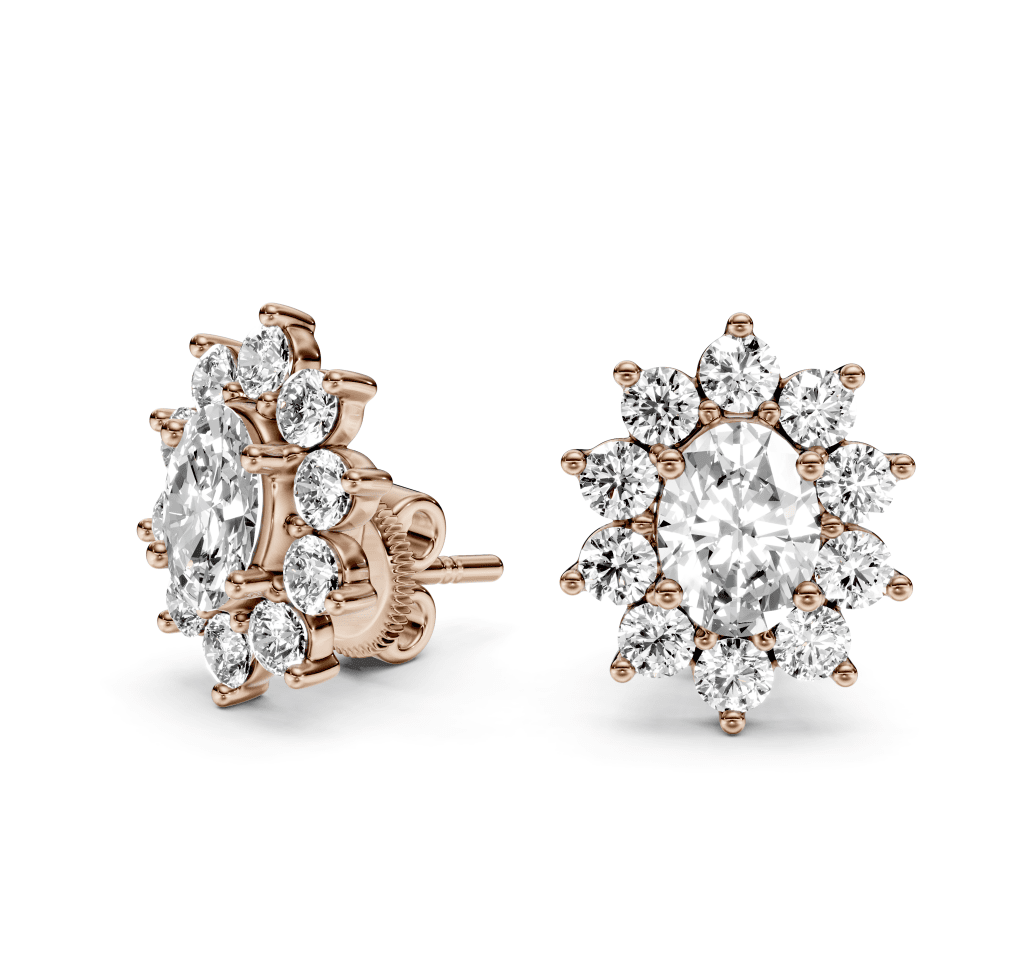 2.10 CT Oval & Round Cut Natural Diamonds - Stud Earrings