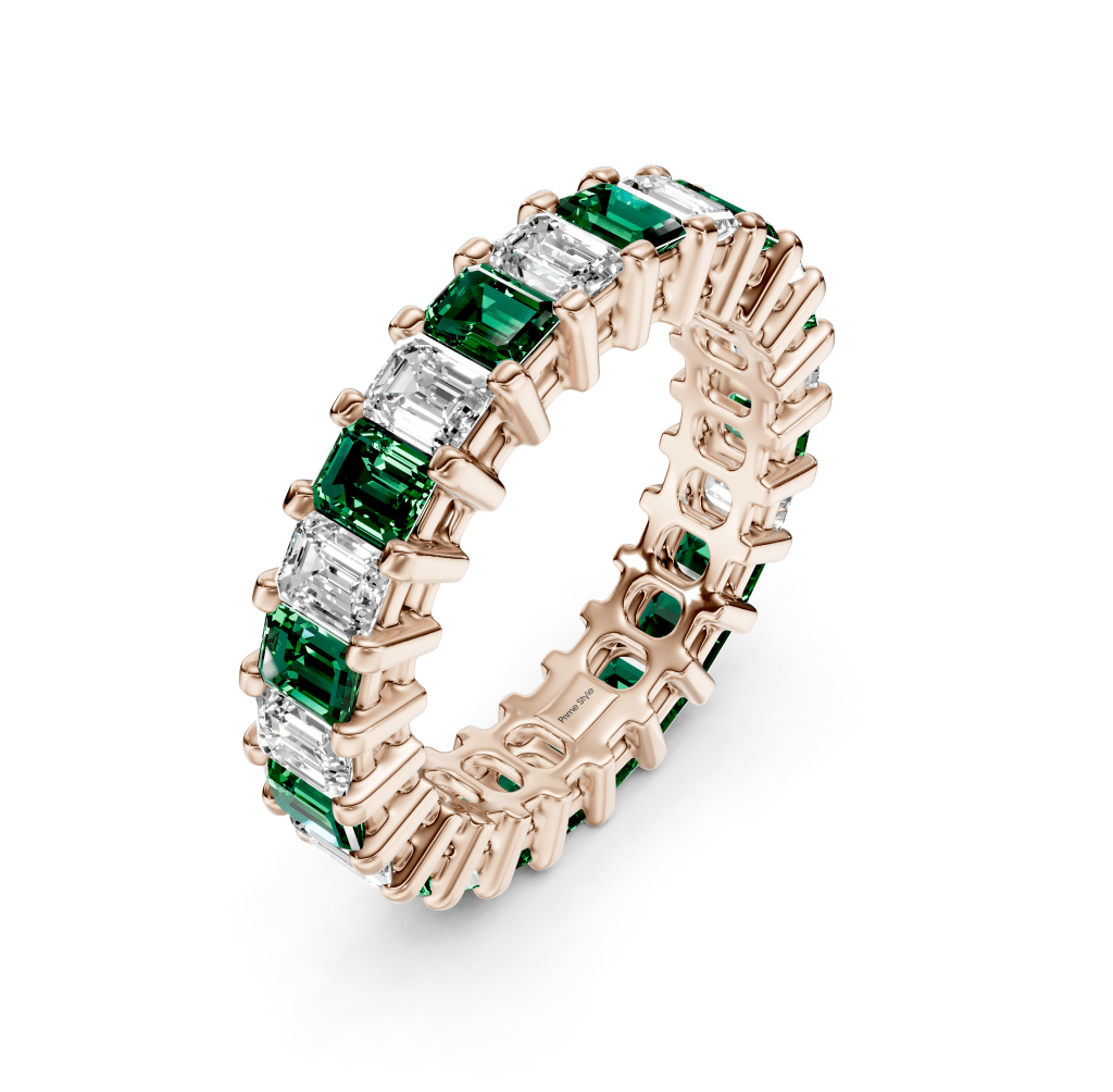 4.00 - 6.00 CT Emerald Cut Green Emeralds and Diamonds - Eternity Rings - Primestyle.com
