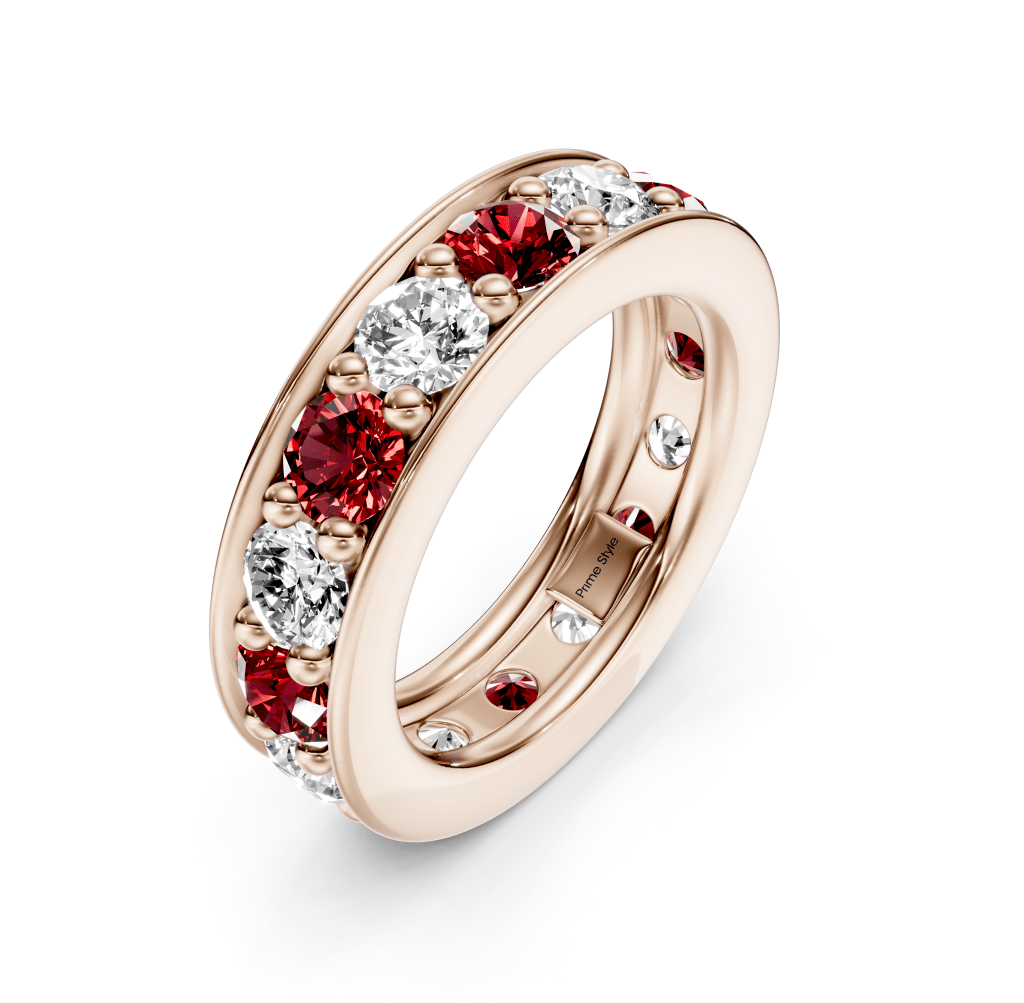 0.50 - 2.00 CT Round Cut Rubies and Diamonds - Eternity Rings - Primestyle.com