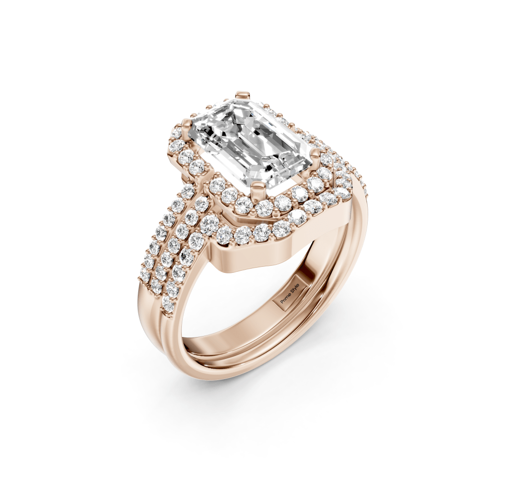 1.00 - 6.50 CT Emerald & Round Cut Diamonds - Bridal Set - Primestyle.com