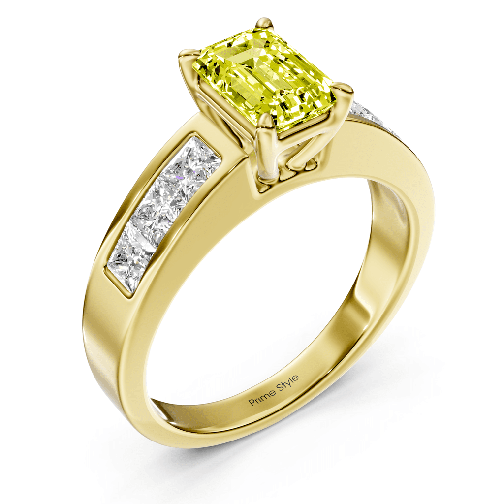 1.80-4.80 CT Emerald & Princess Cut Fancy Yellow Diamonds - Engagement Ring