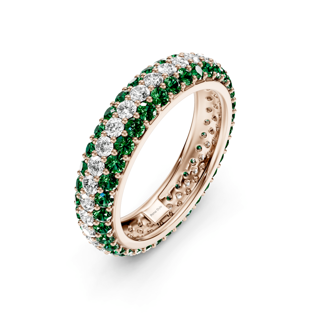2.50 CT Round Cut Green Emeralds and Diamonds - Eternity Rings