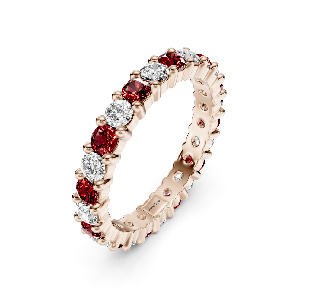 1.50 CT Round Cut Rubies and Diamonds - Eternity Rings
